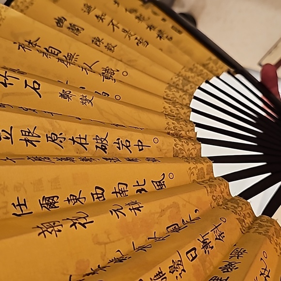 Vintage Large Ornamental Asian Decorative Folding Fan Hand Painted Fabric Wooden - Picture 4 of 4